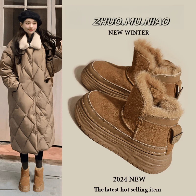 啄木鸟厚底雪地靴女秋冬新款百搭东北棉鞋防滑加绒加厚保暖短靴女