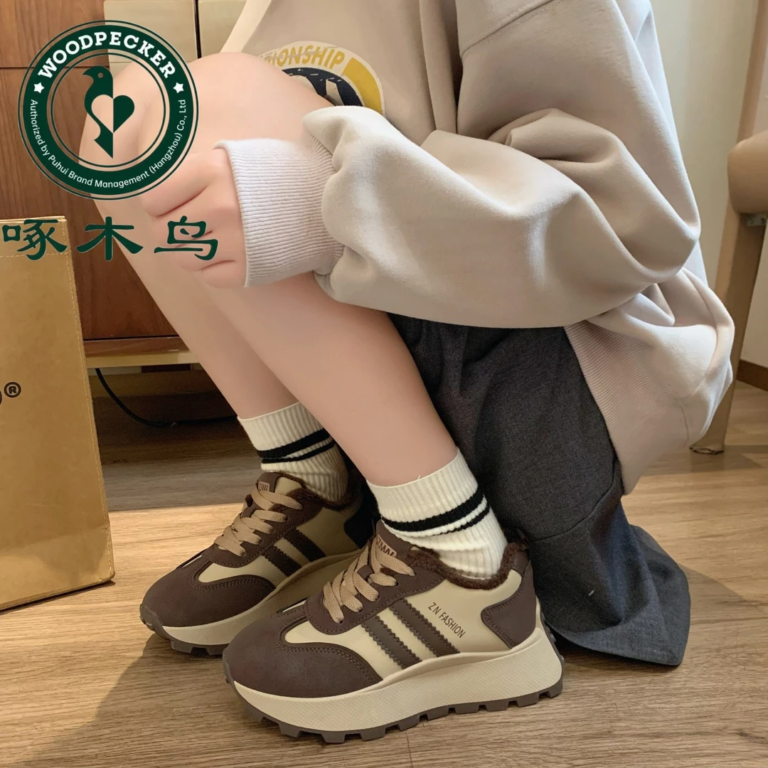 啄木鸟厚底加绒阿甘鞋女网红复古百搭休闲爆款德训鞋女鞋运动鞋潮