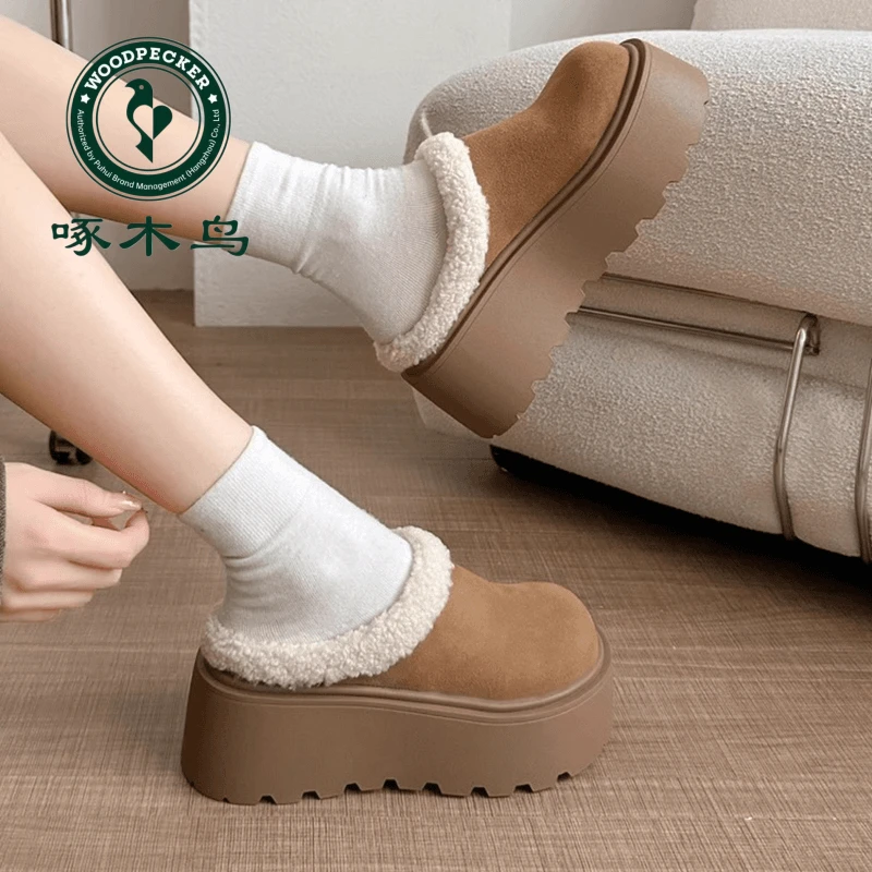 啄木鸟厚底包头拖鞋女外穿2024新款秋冬毛拖鞋勃肯鞋棉拖保暖棉鞋