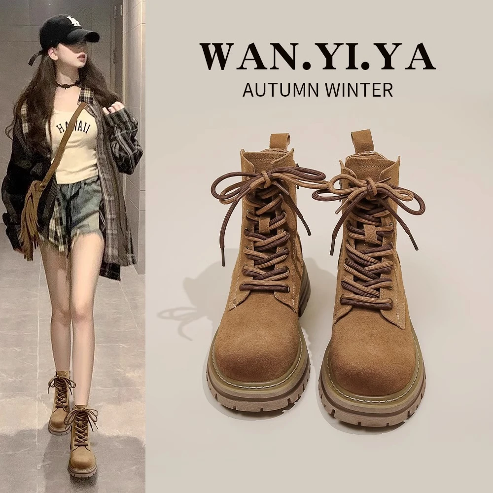 啄木鸟英伦风马丁靴女新款秋季复古牛仔靴百搭增高爆款机车短靴子