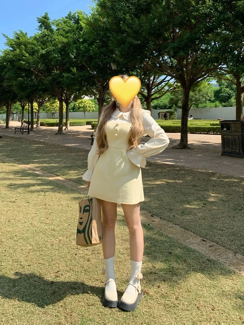 娃娃领假两件连衣裙女2024秋冬新款微胖大码收腰裙