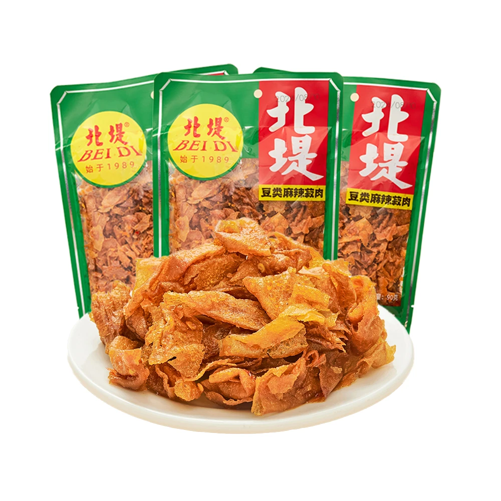 湖南常德特产北堤麻辣肉90g大包酸辣豆皮干菽肉辣片办公室零食