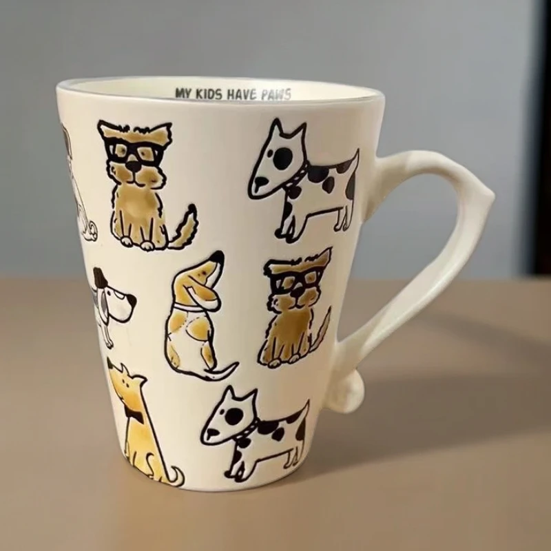 可爱狗狗杯手绘浮雕款500毫升容量陶瓷马克杯家用宿舍情侣杯微瑕