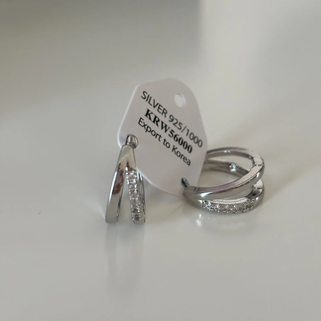 铜合金合成锆石耳饰 极简百搭精致双圈耳扣 非银针 DD67