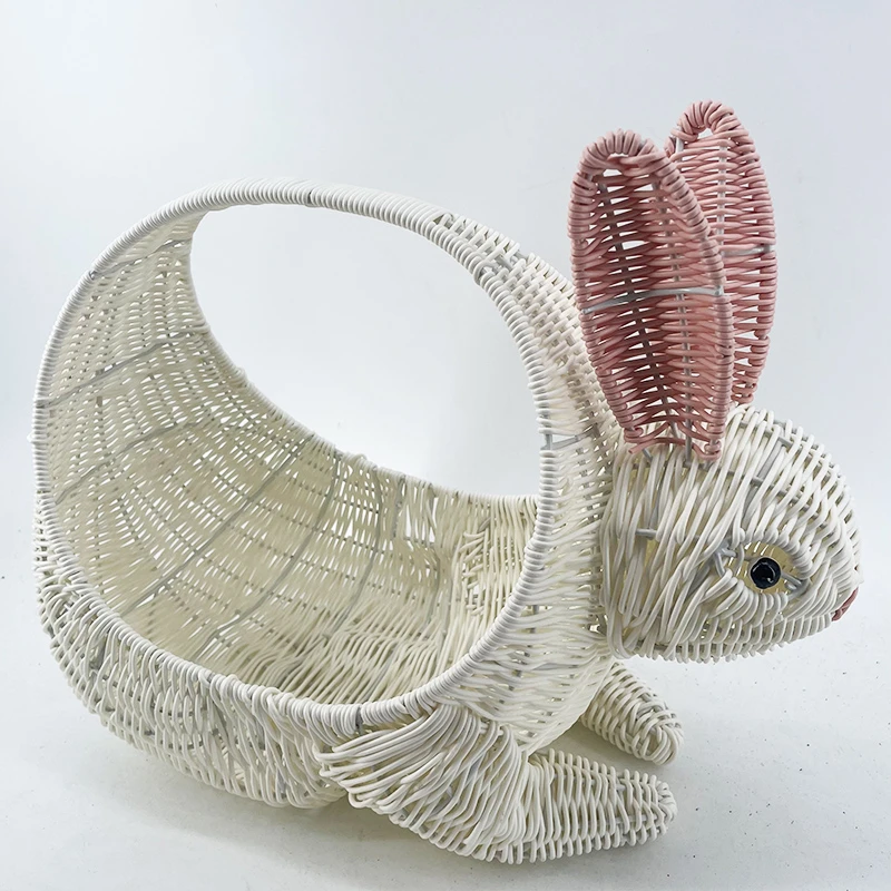 XDHH6白色提手美式创意兔子收纳果篮纯手工编织特大号42*22*35