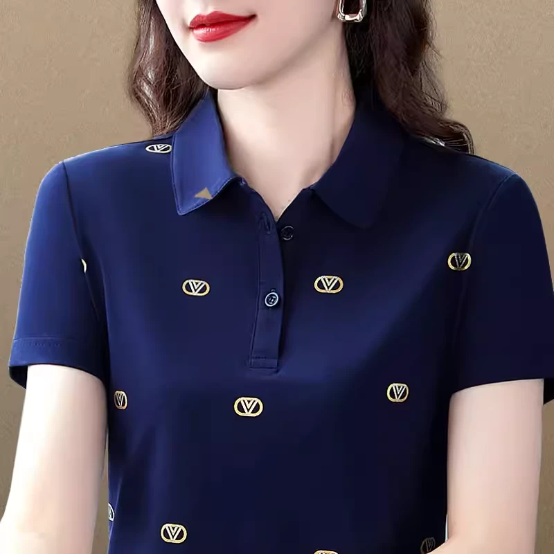 彩羊品牌装翻领纯棉polo衫短袖t恤女夏2025新款大码运动宽松上衣