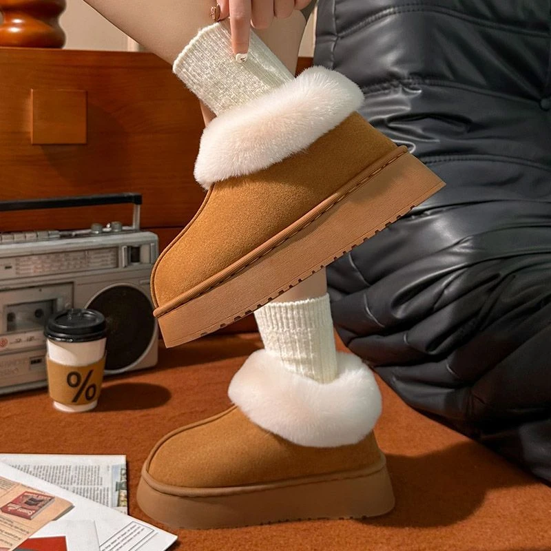 雪地靴棉鞋冬季加绒保暖休闲鞋棉拖棉鞋厚底高帮鞋居家日用套装
