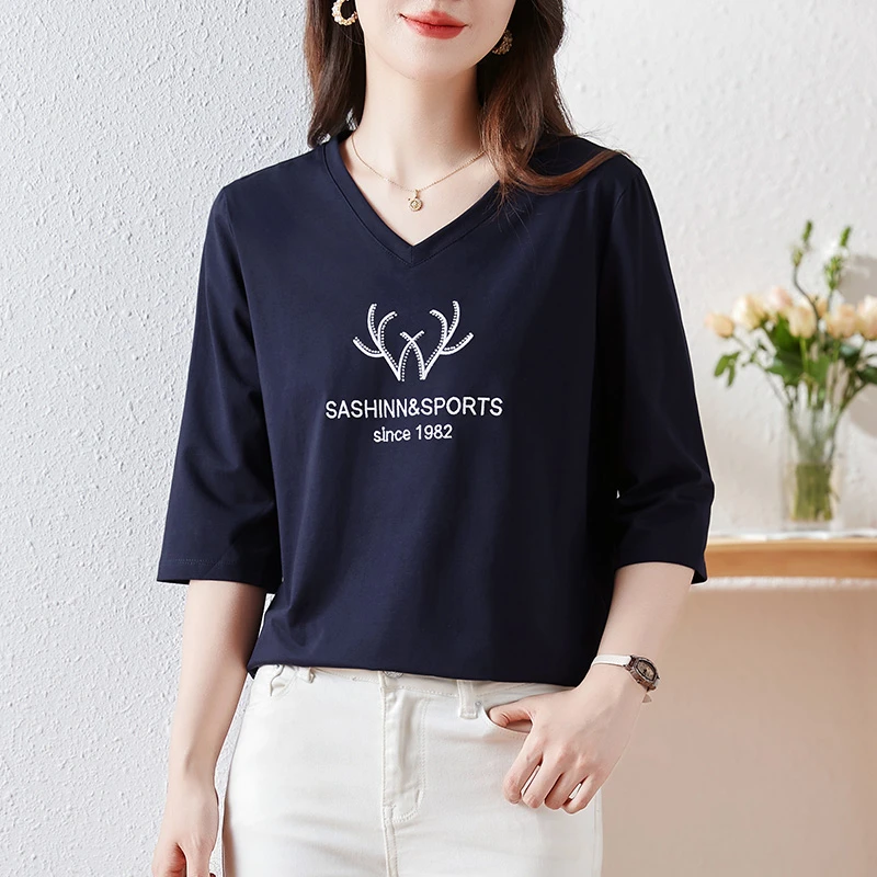 宝蓝色短袖t恤女2025年夏季新款爆款休闲正肩宽松上衣半袖体恤女