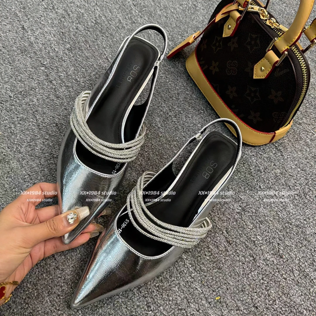 1984精选【摩登鞋】欧洲站尖头女春夏新款浅口带钻包头平底时尚凉鞋