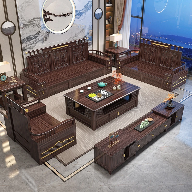 爱栖巢新中式乌金木实木沙发古典现代简约大小户型冬夏两用沙发