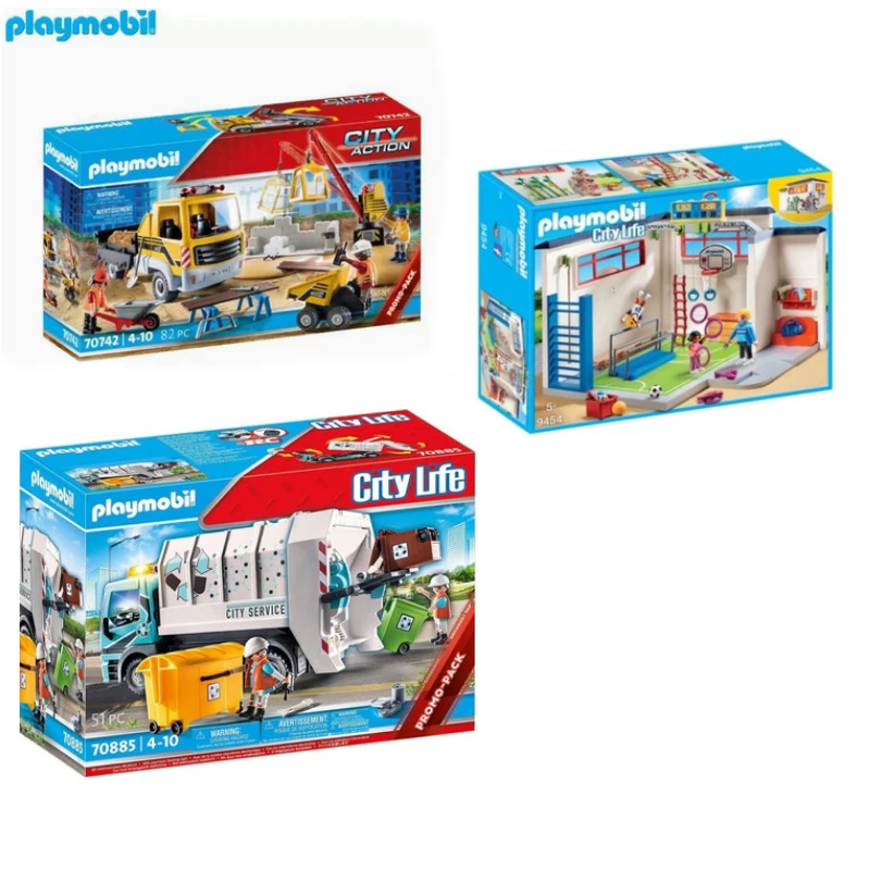 playmobil摩比世界城市系列带卸货车的建筑工地回收车拼搭积木