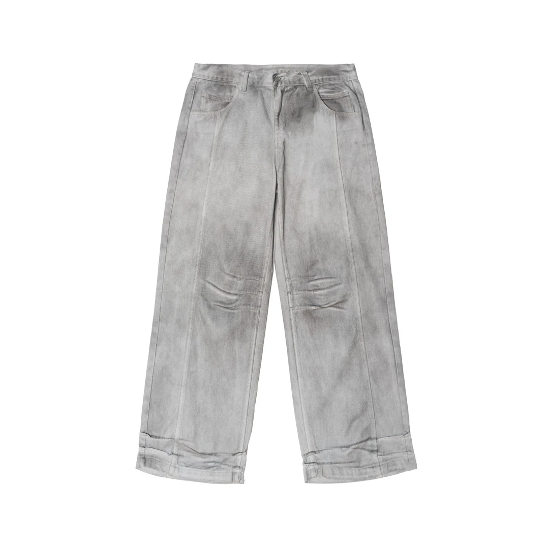 CarveGene「解构水泥」雕刻基因做旧解构牛仔直筒宽松休闲长裤