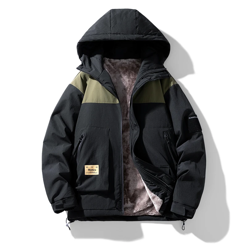 美式加绒加厚保暖夹克男秋冬新款潮牌宽松大码工装冲锋衣外套