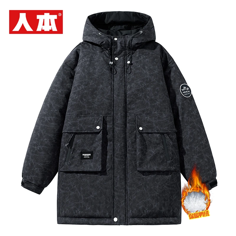 冲锋衣羽绒服男款冬季美式户外加厚保暖白鸭绒羽绒衣宽松工装外套