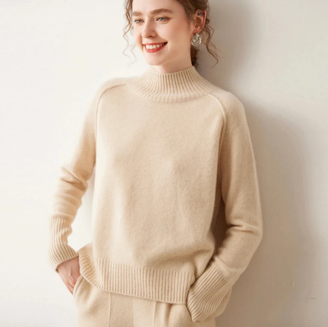 《慵懒高级》七针加厚中高领套头羊 绒衫百搭显瘦宽松长袖针织衫