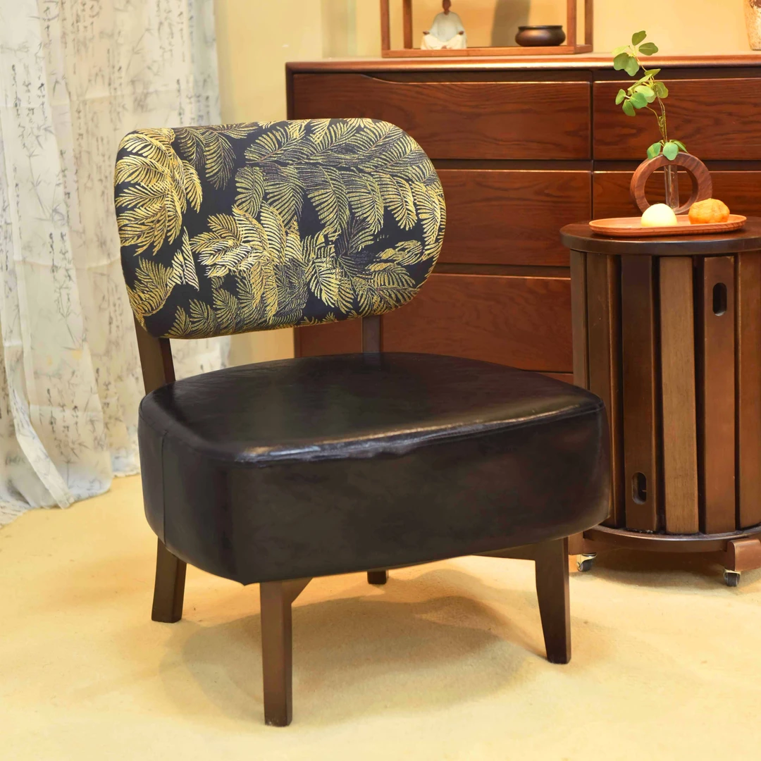 【青花沙发】中古风沙发椅客厅阳台家用单人沙发椅皮艺侘寂风靠背椅