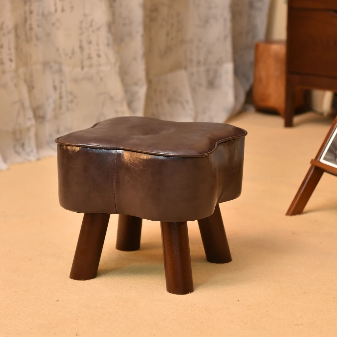 实木小凳子四叶草家用矮凳客厅板凳门口换鞋凳创意软包沙发凳