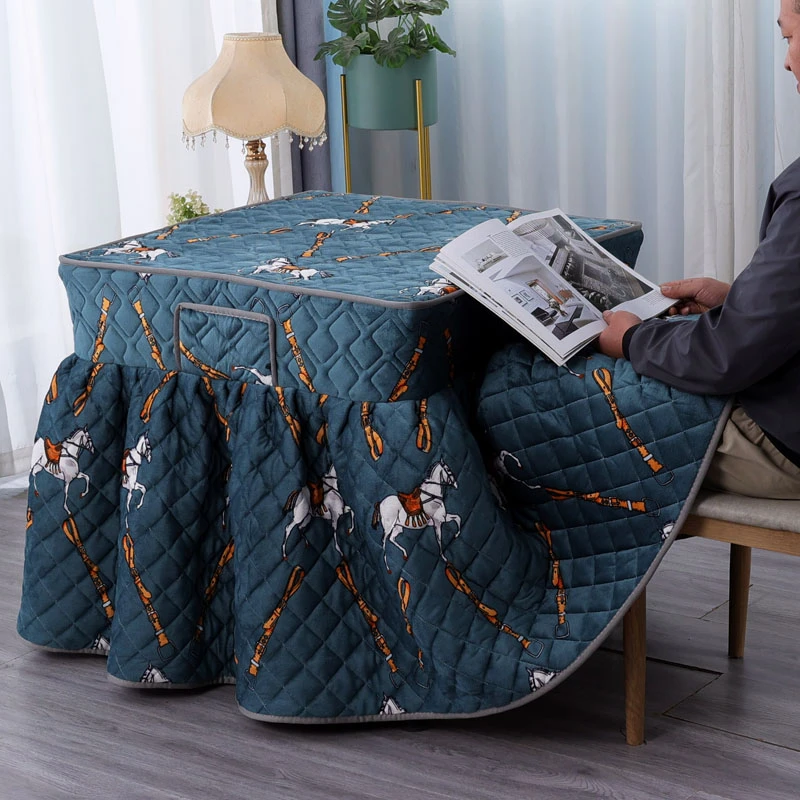 加绒烤火桌子罩套加厚电炉罩正方形家用电取暖桌套新款烤火被家用