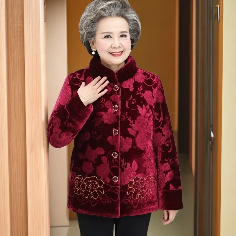 奶奶装棉衣中老年人冬装女加绒加厚棉袄70岁老人衣服太太妈妈秋冬