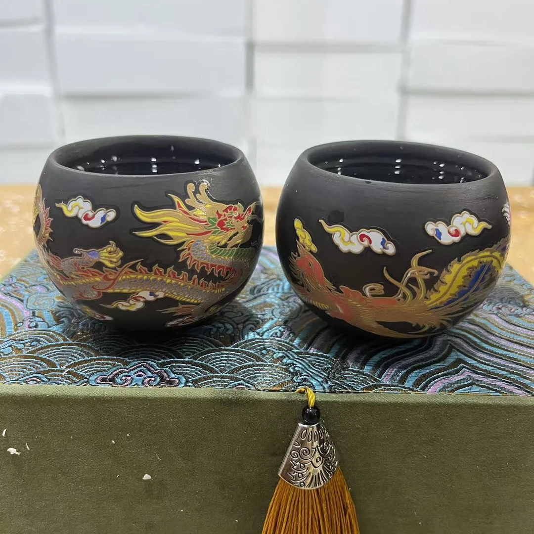 【闪购商品】紫砂龙凤变色对杯中式高端主人杯品茗杯大号精美茶对杯