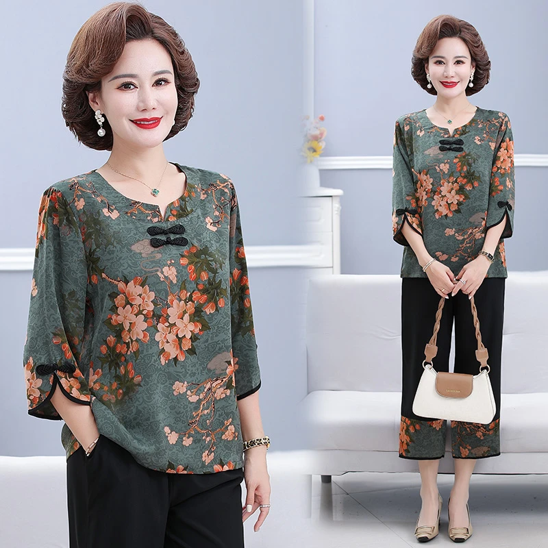 【套装】中老年人奶奶春夏装t恤老人上衣妈妈装衣服两件套2025中袖