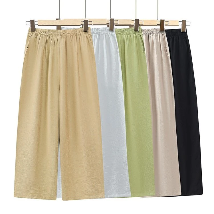 妈妈装夏季高腰裤子女2025新款纯色休闲宽松坠感舒适阔腿裤宽松