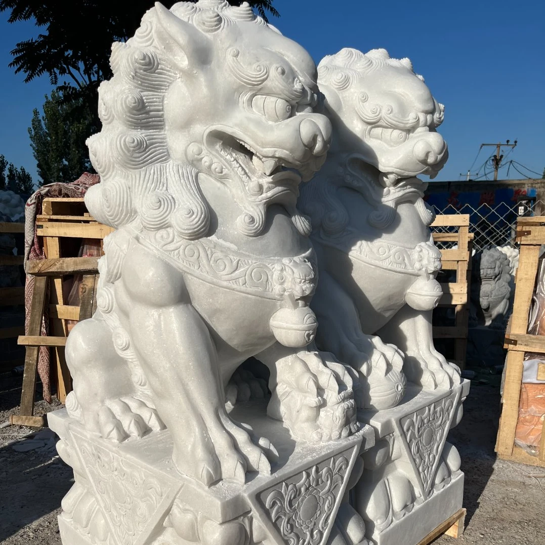 石雕汉白玉石狮子一对庭院别墅酒店祠堂工厂门口青石狮子摆件