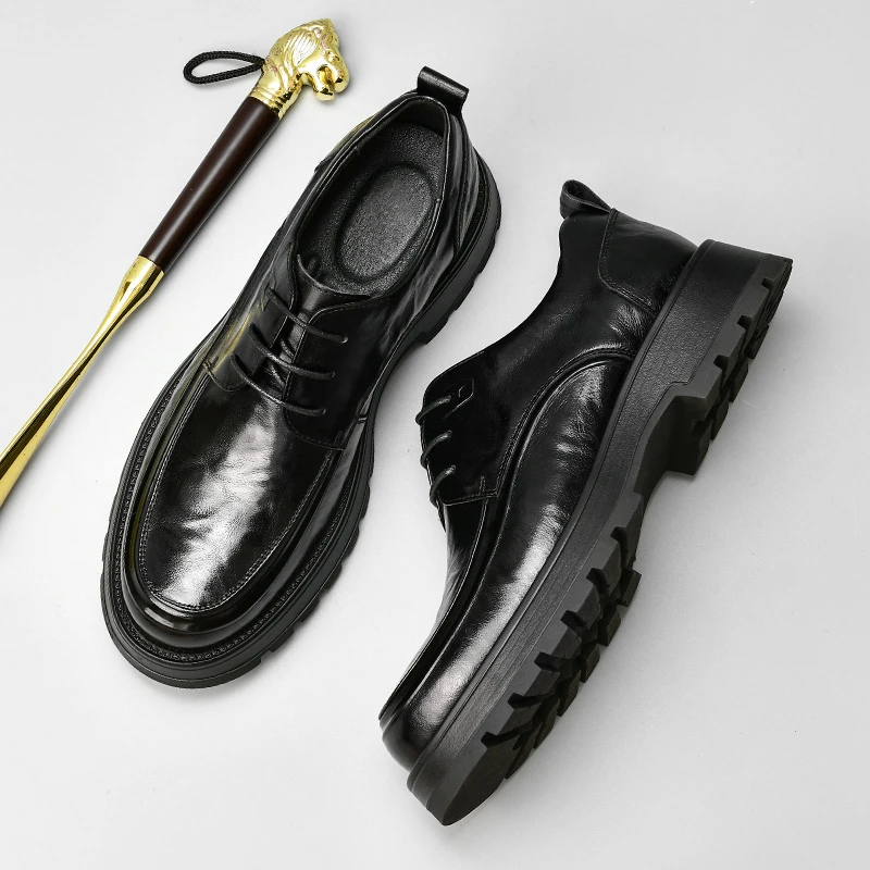 【增高不增重】小牛皮软底软皮正装商务手工皮鞋商务洽谈相亲1618