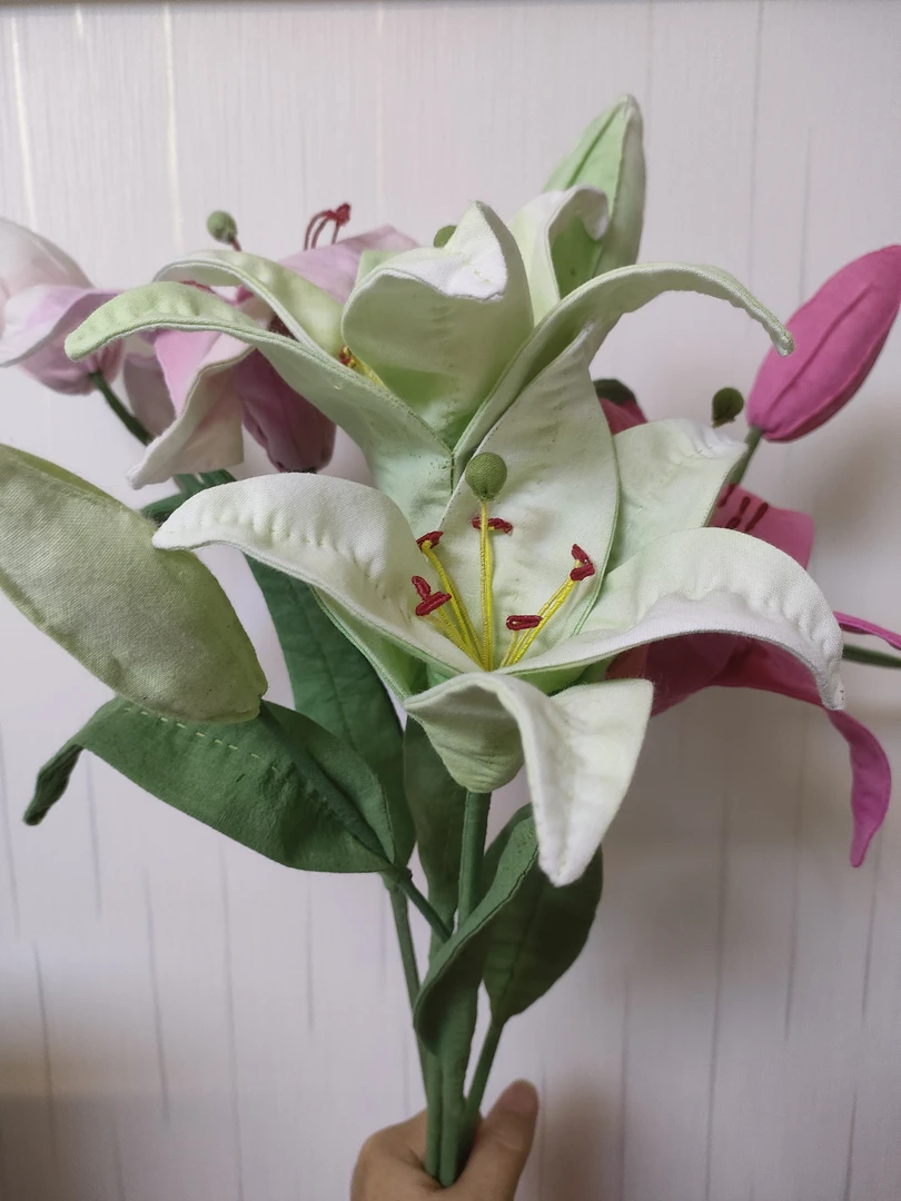 许静手作——布艺百合花材料包，纯棉，手染布
