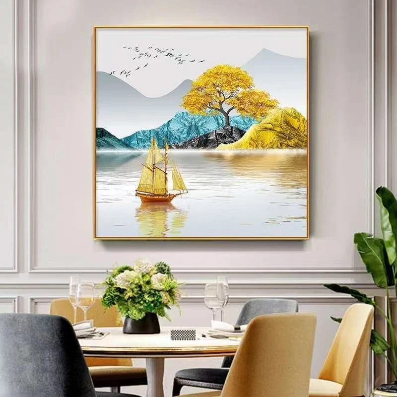 招财麋鹿餐厅装饰画现代简约客厅背景墙壁画酒店卧室书房玄关挂画