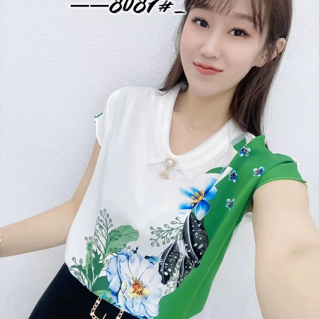 惊爆价--夏季双面定位花显瘦娃娃领百搭超洋气时尚气质小衫8087女