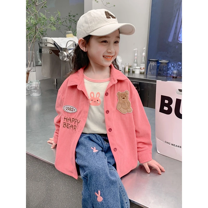 女童衬衫春秋季2025新款洋气女宝宝春款儿童秋季长袖上衣衬衣萌熊