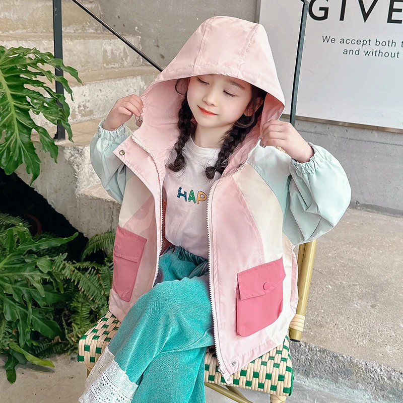 女童2025春装外套女宝宝时尚洋气拼色冲锋衣儿童春季新款休闲衣服
