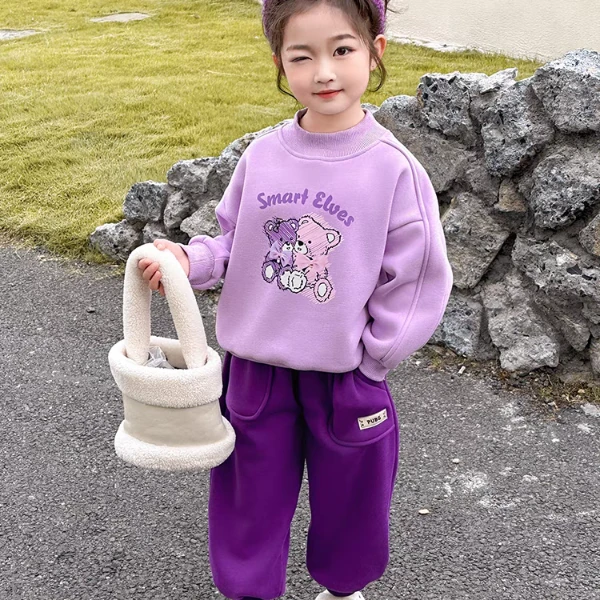 女小童加绒套装秋冬款2024新款宝宝卡通时髦冬装小女孩休闲两件套