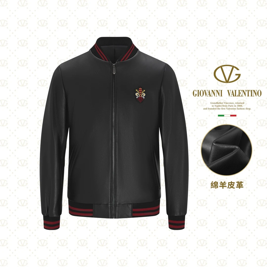 GIOVANNI VALENTINO/卓凡尼·华伦天奴刺绣棒球领皮衣