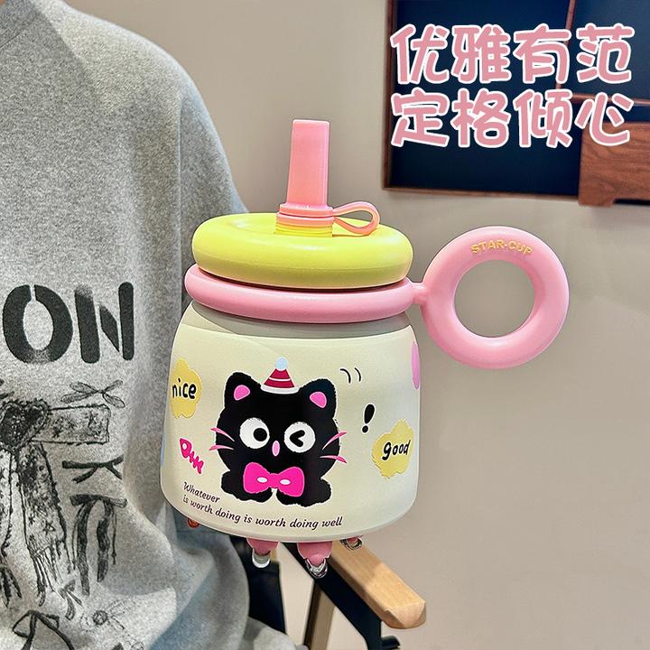 女生高颜值保温杯大容量生日礼物大肚杯子耐高温不锈钢带吸管水杯