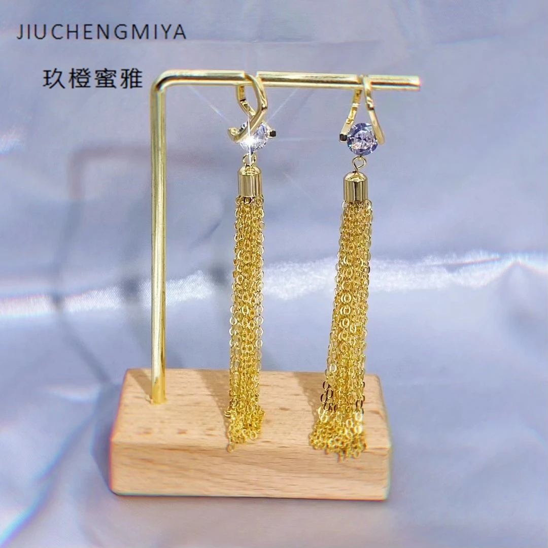 铜合金合成锆石耳饰 金帘KL369 长款流苏轻奢金色百搭气质耳环