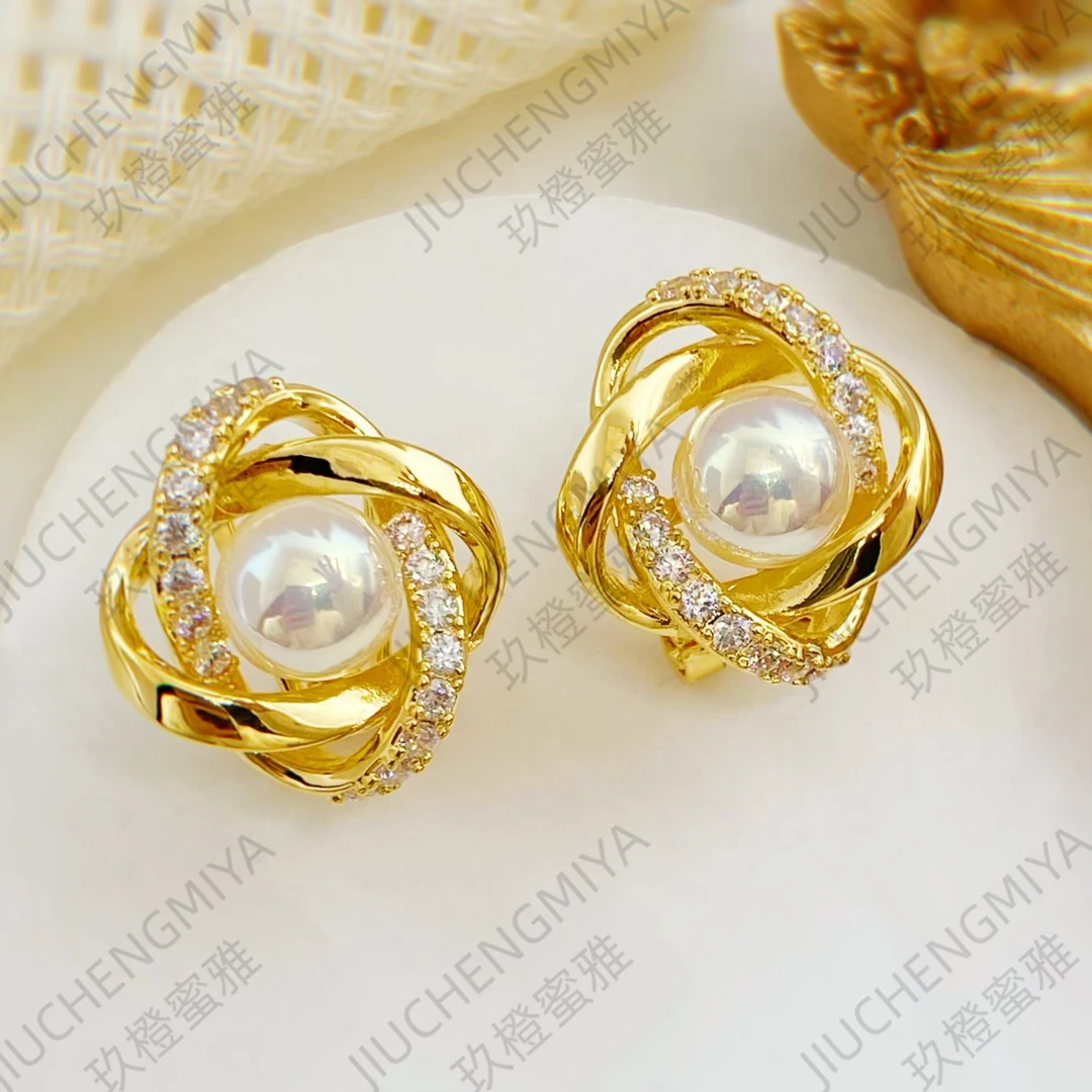铜合金合成锆石耳饰 玫瑰女王KL338珠珠女人优雅法式轻奢百搭耳环