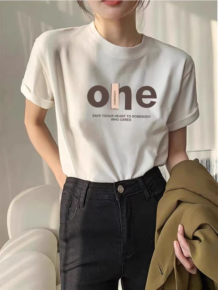 2024半袖休闲白色纯棉时尚百搭夏季印花圆领韩版（OHE)