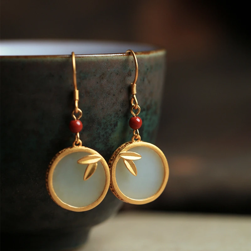 小银匠和田玉平安扣S925银耳环女高级感轻奢古风无事牌耳坠耳饰品