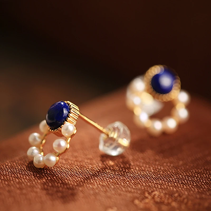 小银匠S925银珍珠耳钉女中国风宫廷古风气质新中式耳环耳饰