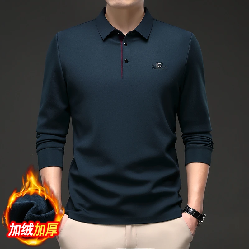 【定制款】加绒加厚男士商务Polo长袖高档时尚休闲百搭保暖翻领T恤