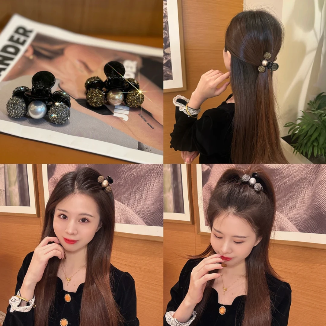2025新款闪锆珠珠披肩发抓夹高马尾固定刘海小夹子气质碎发夹