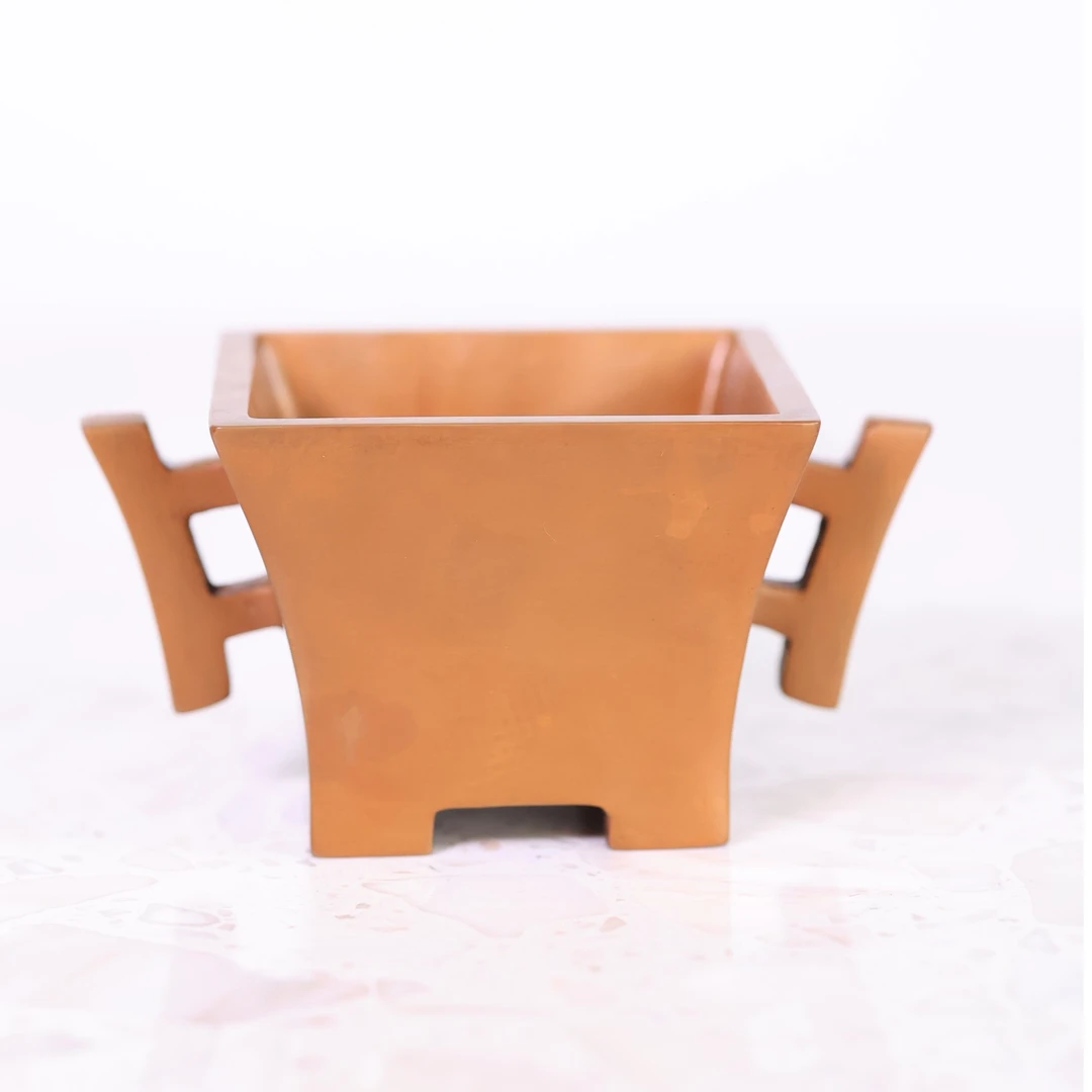 全铜   素工双耳四方炉摆件