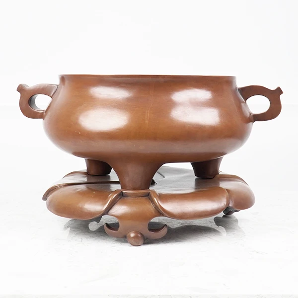 全铜  带座异耳炉摆件