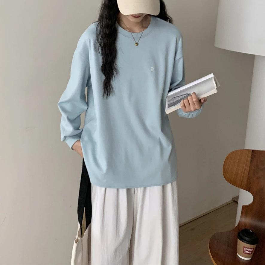 2025春季新款圆领刺绣磨毛加厚卫衣女宽松休闲时尚百搭长袖上衣