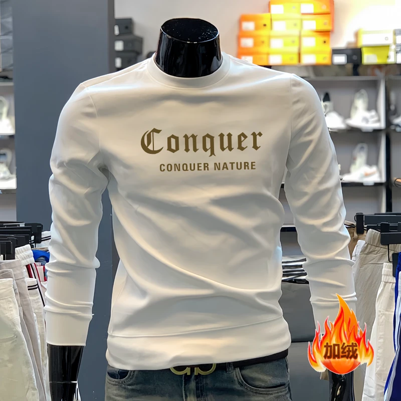 美式秋季新款圆领男士字母长袖加绒卫衣时尚潮牌休闲百搭品质男装