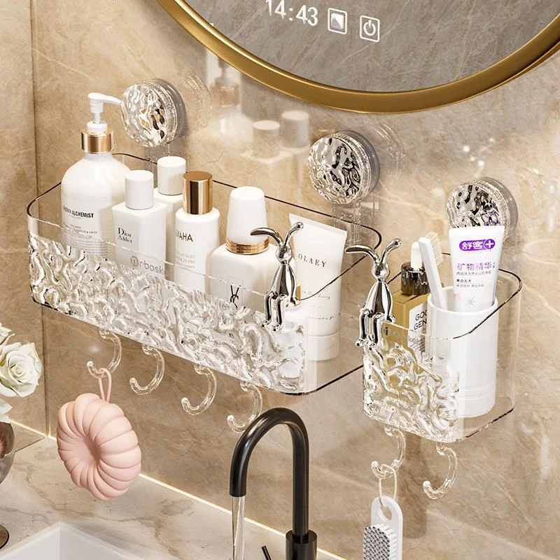 吸盘置物架厕所洗手间卫生间洗漱台浴室壁挂式免打孔挂篮收纳架子