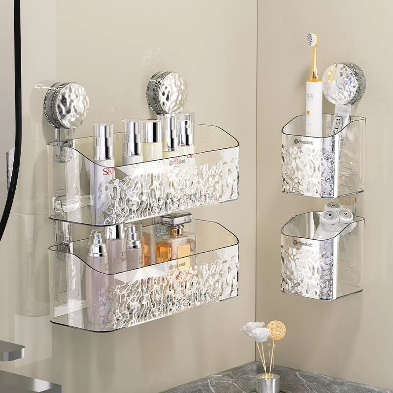 橱明星化妆室置物架免打孔壁挂式浴室架子厕所墙上牙刷收纳筐挂篮