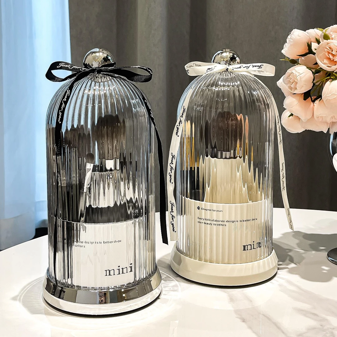 橱明星化妆刷收纳筒旋转防尘带盖化妆品收纳盒散粉眉笔眼影刷子桶